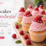 Fluffy vanilla cupcakes topped with pink raspberry buttercream frosting and fresh raspberries on a wooden board