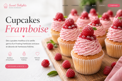 Fluffy vanilla cupcakes topped with pink raspberry buttercream frosting and fresh raspberries on a wooden board