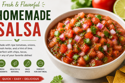 Fresh and vibrant homemade salsa with tomatoes, onions, and herbs.