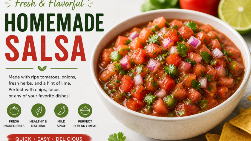 Fresh and vibrant homemade salsa with tomatoes, onions, and herbs.